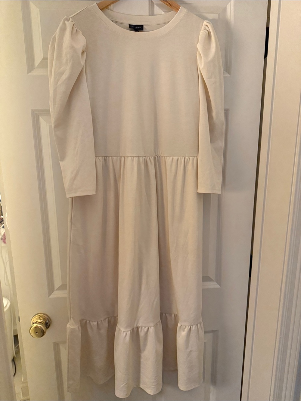 Who What Wear Cream Puff-Sleeve Midi Dress